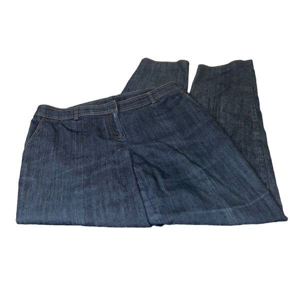 St. John Womens Flat Front Denim Jeans Size 8 Dark Wash Ankle Straight - Picture 1 of 8